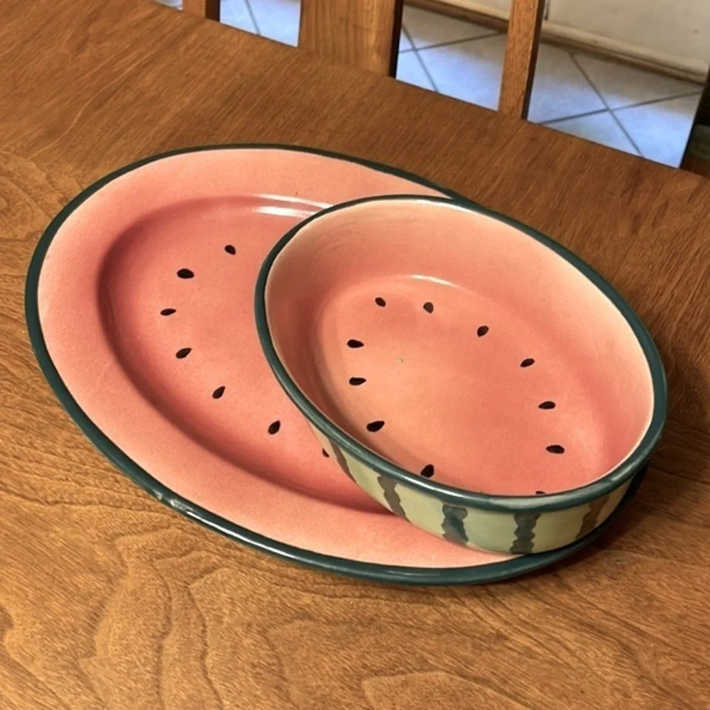 Vintage Watermelon Serving Platter and Bowl Set Vintage Watermelon Fruit Dip Set
